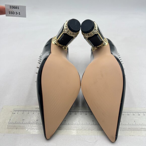 FSJ Black Bridal Pointed Toe High Heel Crystal Pumps Slip on Wedding Shoes - Picture 7 of 8